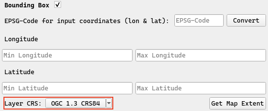 Filteroptionen - Bounding-Box-Filter - Auswahl des Layer-CRS